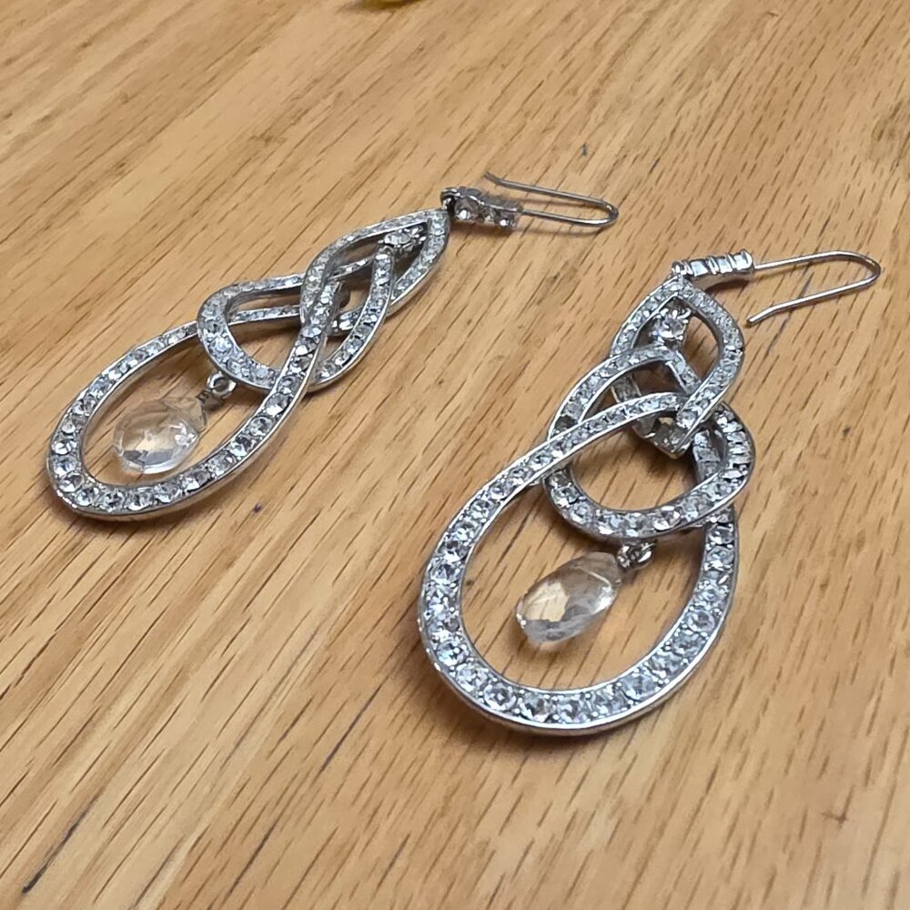 Etsy Silver Tone Beaded Rhinestone Drop Dangle Earrings - Picture 6 of 14
